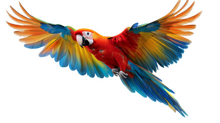 Obraz premium Colorful flying macaws parrot in action flying motion Flying PNG, Vector, PSD, and Clipart With Transparent Background