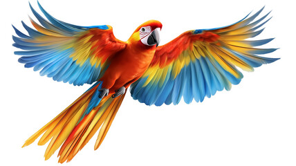 Fototapeta premium Colorful flying macaws parrot in action flying motion Flying PNG, Vector, PSD, and Clipart With Transparent Background