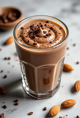Chocolate Protein Shake With Almonds For Fitness Websites And Nutritional Recipe Collections