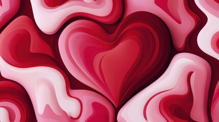 Playful Valentine heart pattern with fluid, asymmetrical shapes in bold red and soft pink hues.