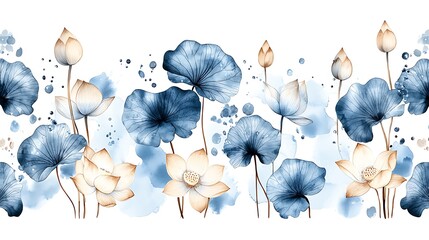 Tranquil nature scene watercolor style flowers serene environment artistic expression
