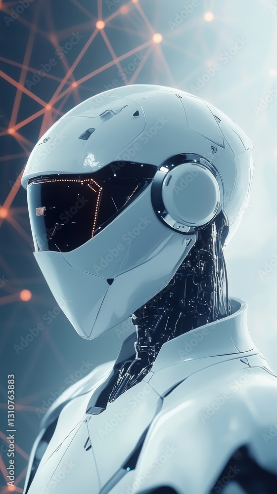 Poster futuristic robot head with advanced technology and neural networks