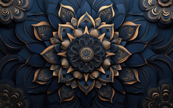 Intricate navy and gold mandala design