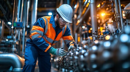 Industrial Technician Performing Maintenance in Manufacturing Facility Action Shot Dynamic Environment