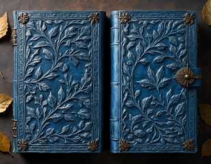 Embossed Blue Leather Journal with Floral Design