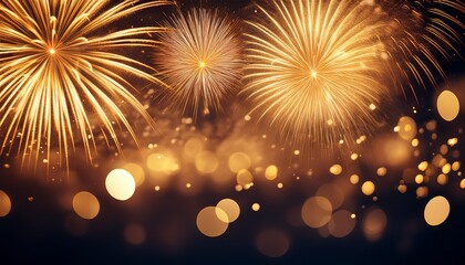 Obraz premium golden fireworks with bokeh in midnight sky
