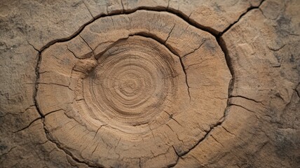 Detailed Close-Up of Weathered Tree Stump Cross Section