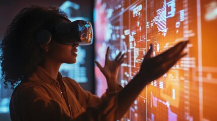 An engaging scene of professionals actively discussing market trends highlighted on a holographic panel showcasing animated infographics that change in realtime as they make gestures