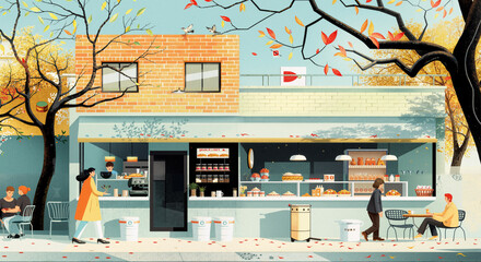 caffe tow floors bakery roadside coffe chatting