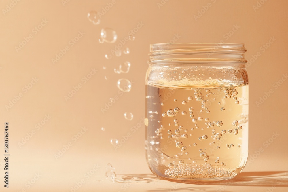 Poster minimalist fermentation logo featuring clean abstract jar with bubbles representing probiotic food b