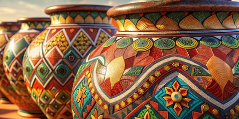 Obraz premium Panoramic Pottery Camouflage: Repeating Patterns in Earthy Tones