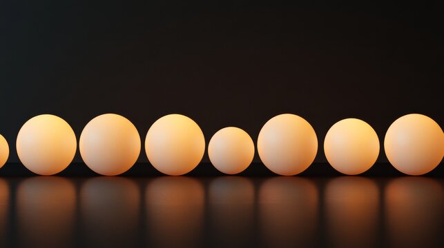 Several spheres of different sizes are lined up against a dark background