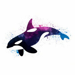 Obraz premium Orca dolphin in the water watercolor illustration 