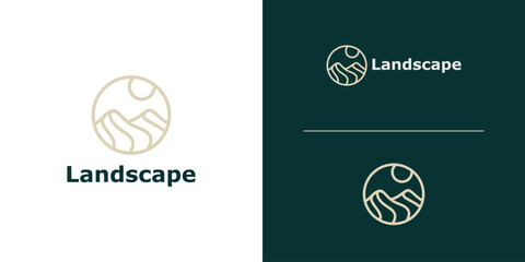 Fototapeta premium mountain and circle logo design, logo for landscape, nature, adventure, travel, symbol, icon, idea, creative.