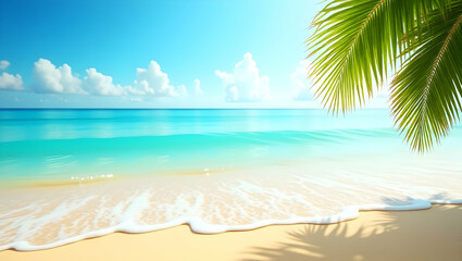 Fototapeta premium Tropical Beach with Clear Water and Palm Leaves