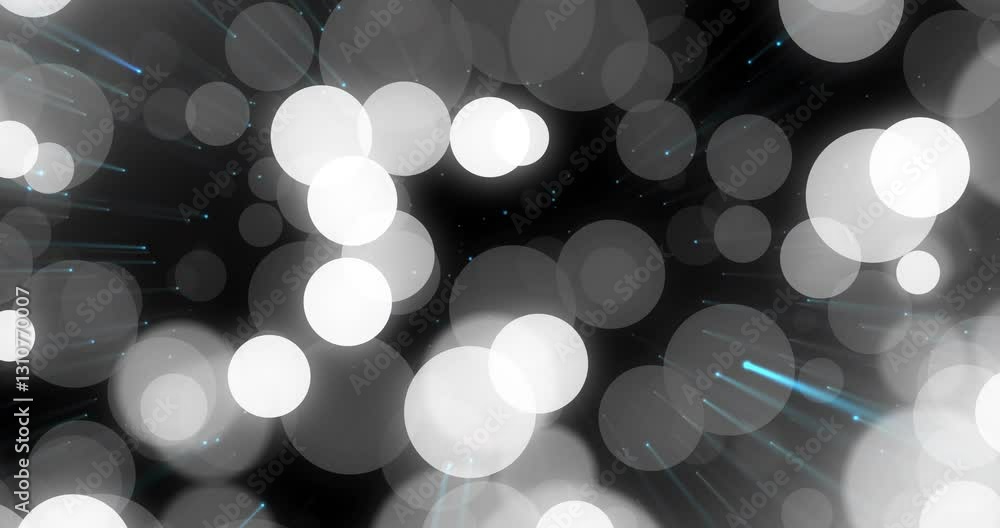 Poster creating animation, glowing white circles and streaks forming abstract pattern