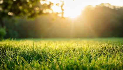 a lawn that receives the sunlight in the morning gives a feeling in the freshest nature selective focus
