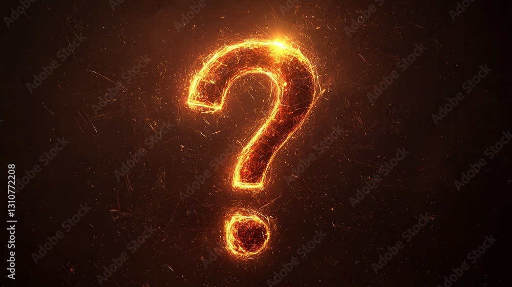 Poster minimalist question mark icon with glowing light bursts in modern flat style showcasing creative des