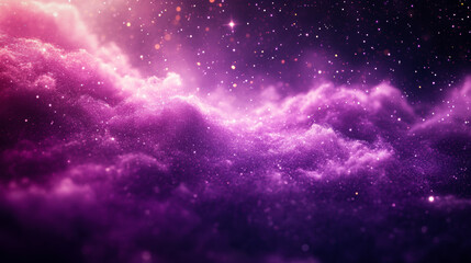 Purple pink nebula cosmic cloud pattern. Ethereal starry glow sparkle. Dreamy surreal texture shine. Dark background glitter flash. Magical space design light.