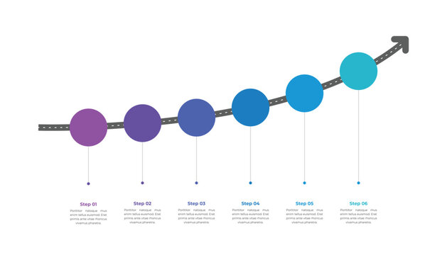 Road Arrow Infographic Template Design with 6 Steps