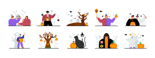 Halloween set illustration. Flat vector illustration concept.