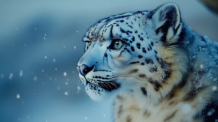 Snow Leopard Profile In Snowy Landscape