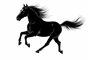 Black Horse Rearing Silhouette Against White