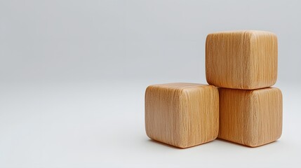 Three Light Brown Wooden Cubes on White Background
