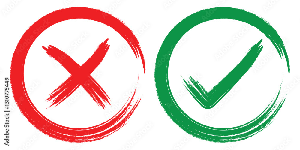 Poster green check mark and red cross icon set. circle and square. tick symbol in green color, vector. yes 