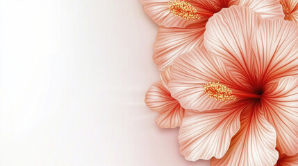 Delicate blush pink hibiscus flowers with soft petals on gentle pink background, creating serene and elegant floral composition