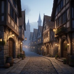 Medieval Town Street at Dusk