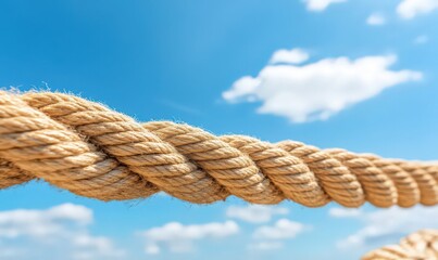 Tan Rope Detail Against a Blue Sky with Clouds