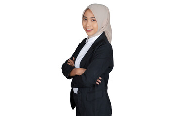 Portrait of Young Businesswoman in a Hijab Wearing Suit Crossing Arms Confidently Isolated...