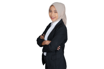 Portrait of Young Businesswoman in a Hijab Wearing Suit Crossing Arms Confidently Isolated Transparent