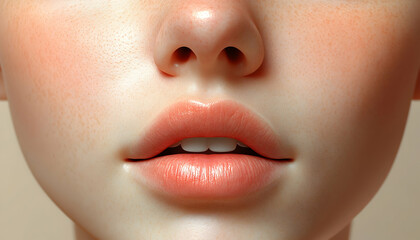 Obraz premium Close-up of a woman's face, focusing on the lips and nose