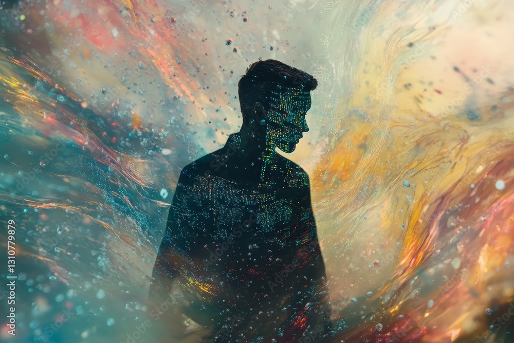 Aufkleber profile of a man with colorful abstract background and digital effect