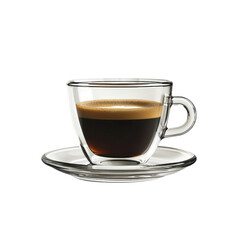 Fototapeta premium Elegant Transparent Coffee Cup with Rich Espresso on Saucer
