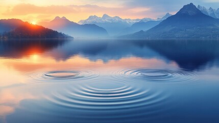 Obraz premium Serene Dawn Over Mountain Lake with Ripples and Reflections