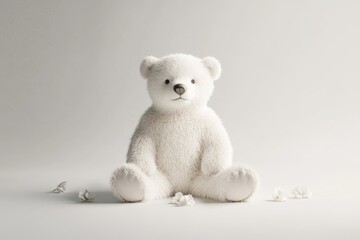 A Fluffy White Teddy Bear Sitting With Small White Flowers