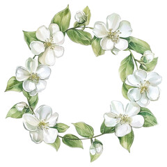Fototapeta premium Delicate White Floral Wreath with Green Foliage on Transparent Background