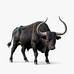 Powerful Black Bull with Long Horns