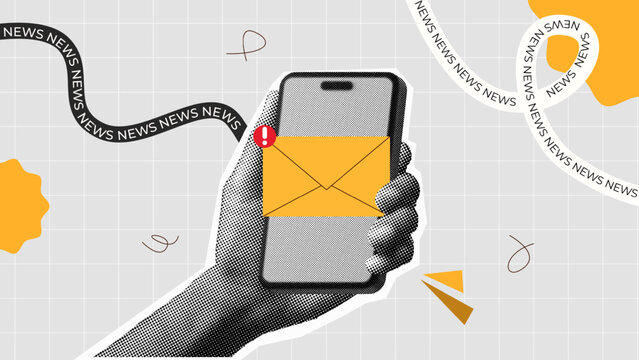 halftone collage, Breaking news alert on mobile! Stay updated with real-time notifications, email updates, and trending stories.  news apps, digital media