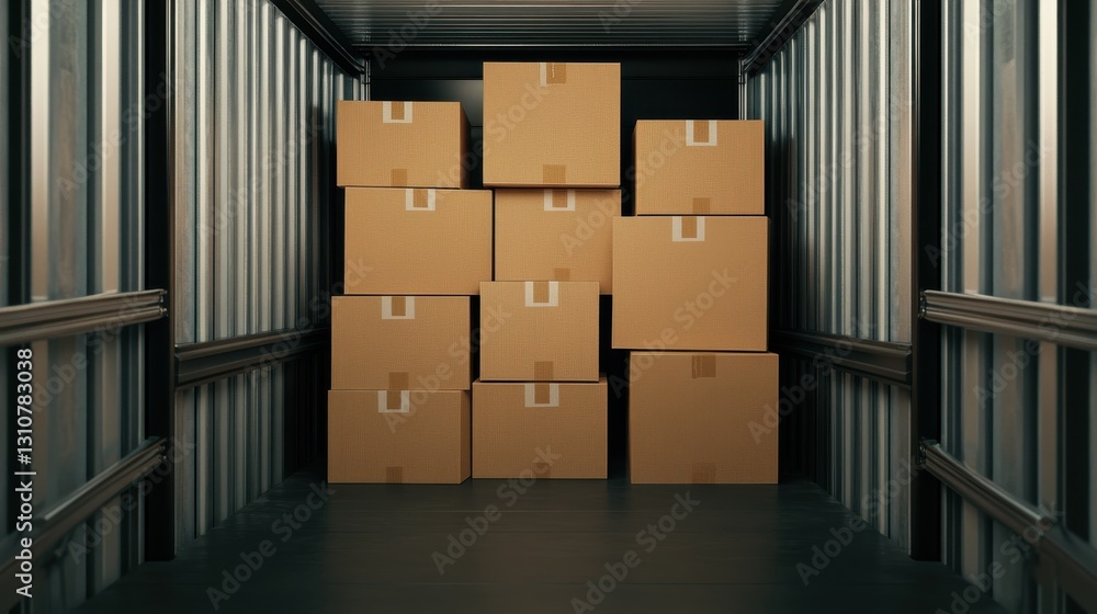 Aufkleber a stack of cardboard boxes neatly arranged inside a storage unit, showcasing a clean and organized s