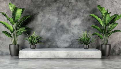 Modern Display Podium, Plants, Concrete