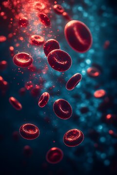A bloodstream filled with engineered nanoparticles targeting diseased cells, with a glowing effect emphasizing precision medicine