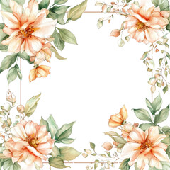 Obraz premium Elegant Floral Frame with Soft Peach Flowers and Green Leaves