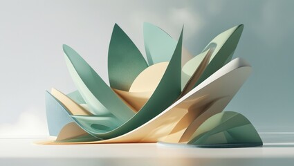 Abstract Geometric Sculpture in Pastel Colors with Soft Lighting Against a Light Background