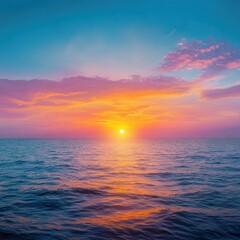 Obraz premium Vibrant sunset over calm ocean.