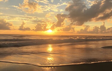 Golden sunrise over ocean beach