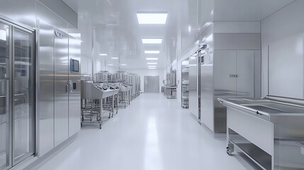 A high-tech food production facility with large stainless steel fermentation tanks processing probiotic cultures under controlled conditions